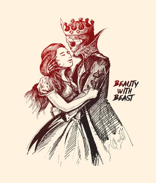 Beauty with beast - beast prince and girl, Hand Drawn Sketch Vec Royalty Free Stock Vectors