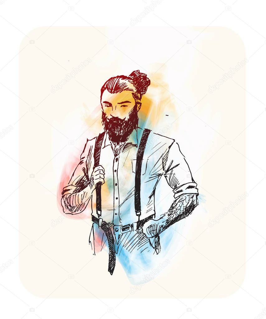 Cool hipster hair style character design, Hand Drawn Sketch Vect