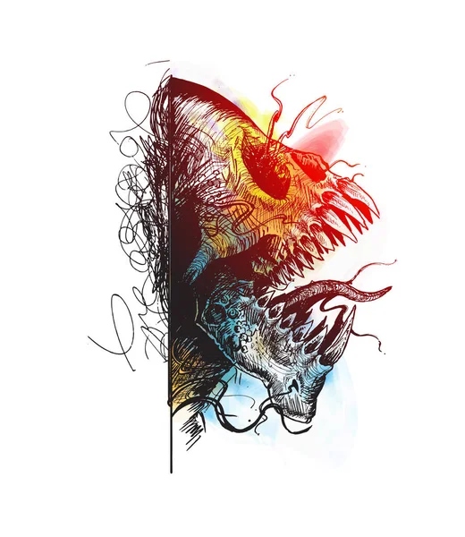 Colorido monstruo agresivo diseño Tottoo, dibujado a mano Vec Sketch — Vector de stock
