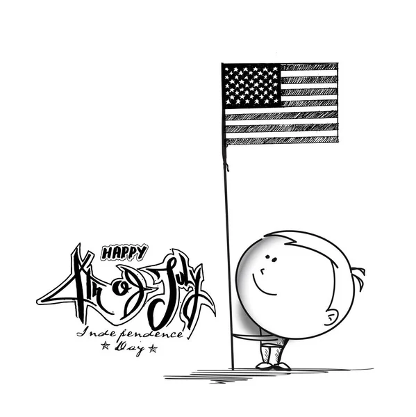 Kreskówka mężczyzna z flagą dla 4 lipca — Wektor stockowy
