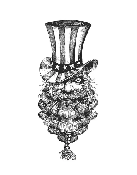 Шляпа 4 июля на бородатой королевской голове — стоковый вектор