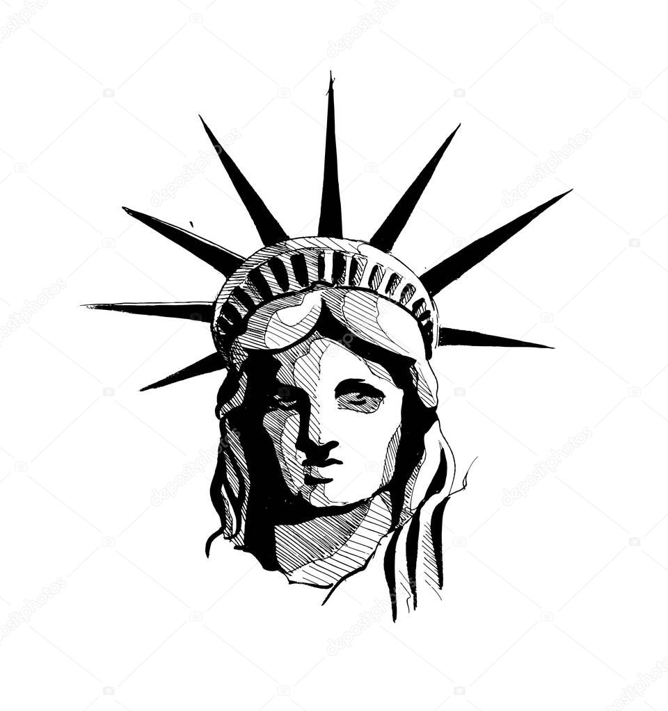 Statue of Liberty, Hand Drawn Sketch Vector illustration.