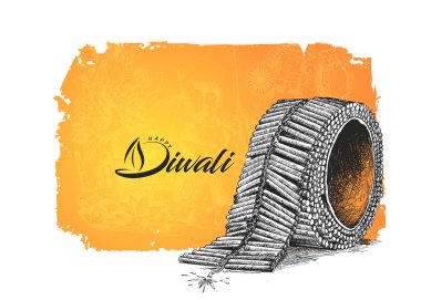 Diwali kraker, elle çizilmiş kroki vektör çizim.