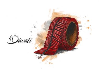 Diwali kraker, elle çizilmiş kroki vektör çizim.