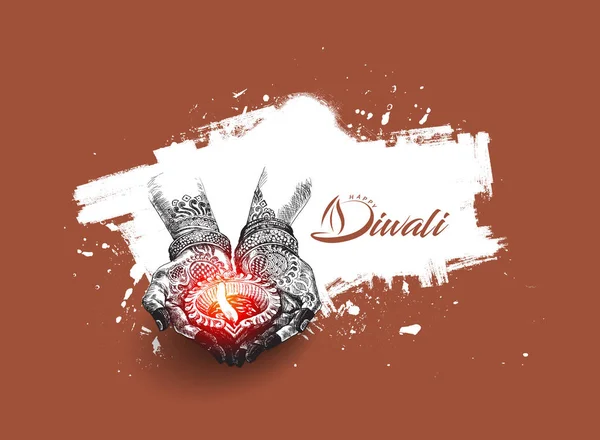Χέρι που κρατά το Ινδικό πετρελαίου λαμπτήρα - diya, Φεστιβάλ Diwali — Διανυσματικό Αρχείο