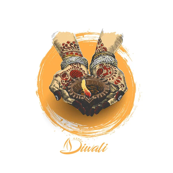 Hint yağ lambası - diya, Diwali Festivali tutan el