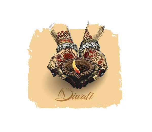 Hint yağ lambası - diya, Diwali Festivali tutan el
