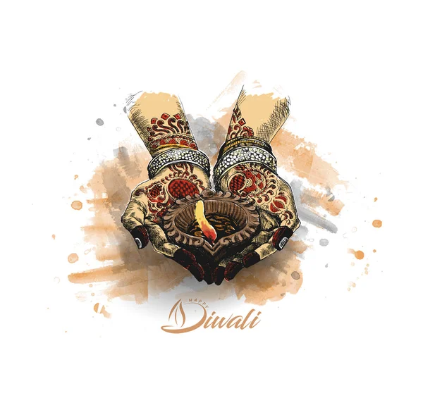 Hint yağ lambası - diya, Diwali Festivali tutan el