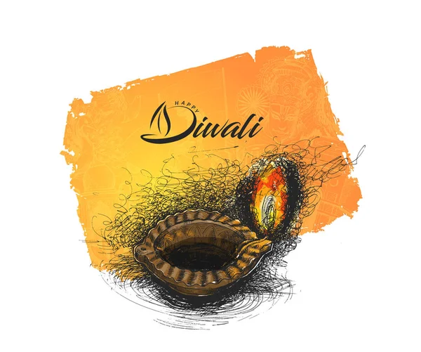 Lampu minyak - diya, festival Diwali - Stok Vektor