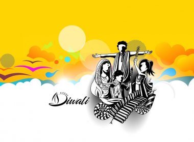 Diwali Festivali için mutlu Diwali yaratıcı el ilanı.