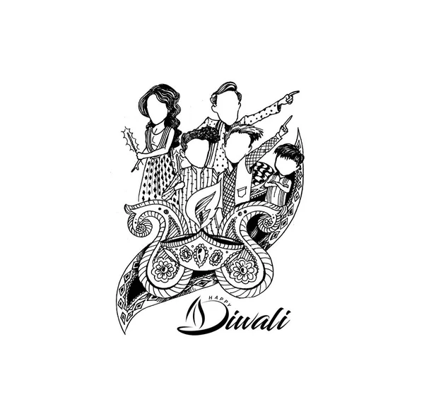 Diwali Festivali için mutlu Diwali yaratıcı el ilanı.