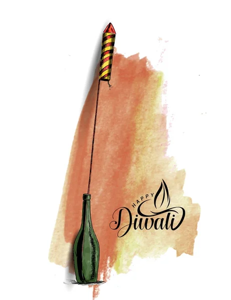 Foguetes de foguete em um pote Happy Diwali . — Vetor de Stock