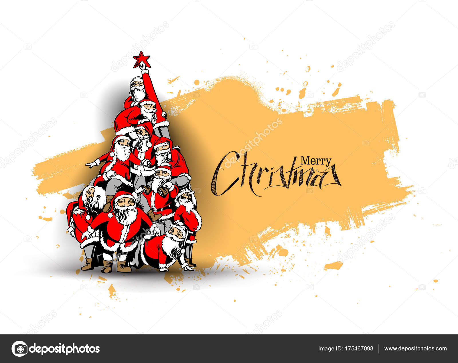Christmas Santa Tree Background Cartoon Style Hand Sketchy