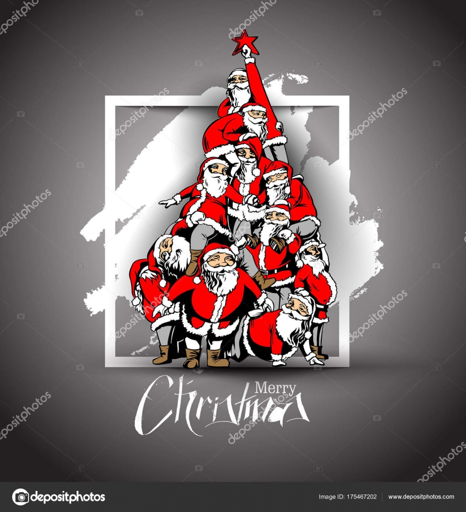 Christmas Santa Tree Background Cartoon Style Hand Sketchy