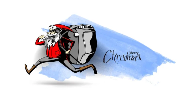Santa claus běží s taškou pro doručení dárků na bílé bac — Stockový vektor