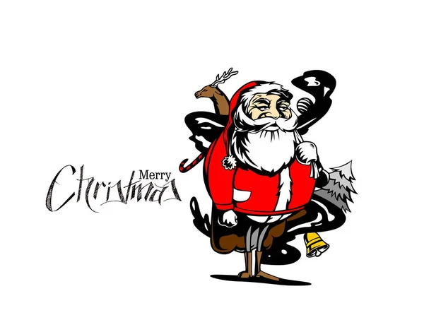 圣诞快乐的涂鸦与圣诞老人矢量插图。假期 — 图库矢量图片