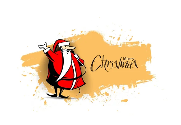 圣诞老人唱圣诞歌曲反对橙色背景 — 图库矢量图片