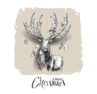 Mutlu Noeller - karikatür tarzı el kabataslak Ren geyiği çizim