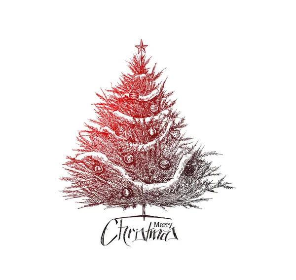 Schizzo albero di Natale su sfondo bianco, illustrazione vettoriale . — Vettoriale Stock