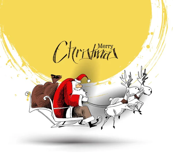 Papai Noel monta trenó de rena voando no fundo do vetor — Vetor de Stock