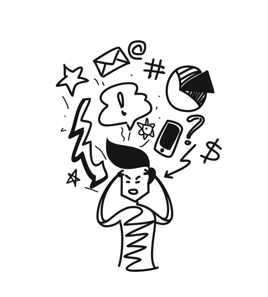 Uomo pensiero concetto doodles icone set, cartone animato disegnato a mano Sketc — Vettoriale Stock