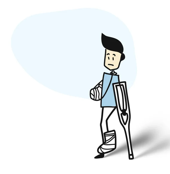 足の骨折の患者、漫画手描かれたスケッチのベクトルを持つ男 — ストックベクタ