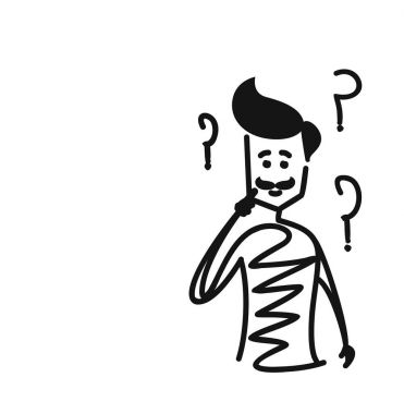 Soru işaretleri, karikatür el çizilmiş kroki Vec görünen adam