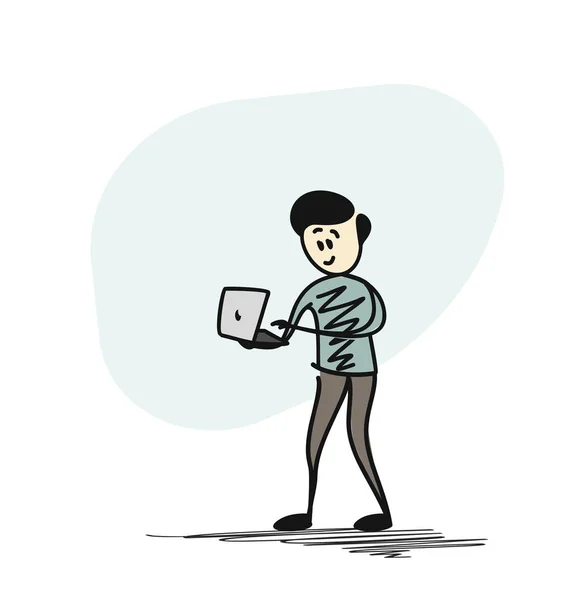 Homem de negócios trabalhando com laptop. Desenhos animados Vector fundo . — Vetor de Stock