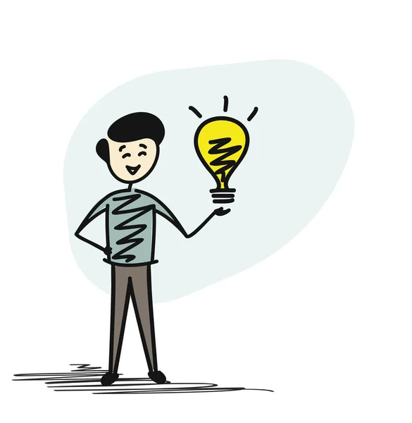 Man holding bulb- idea concept, Cartoon sketch concept isolated — Stock Vector