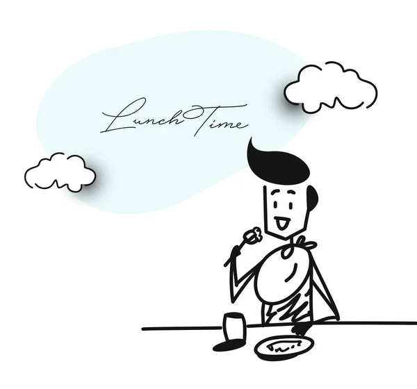Homme dînant dans un restaurant - Bureau, dessin animé à la main S — Image vectorielle
