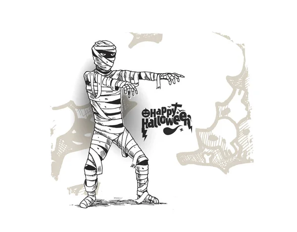 Poster affiche Halloween avec costume de zombie momie, dessiné à la main S — Image vectorielle