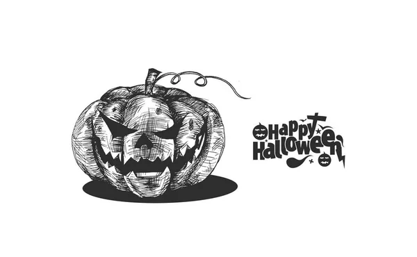 Joyeuse citrouille d'Halloween isolée sur fond blanc, dessinée à la main — Image vectorielle