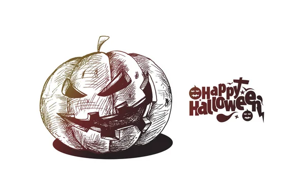 Feliz abóbora Halloween isolado no fundo verde, mão desenhada — Vetor de Stock