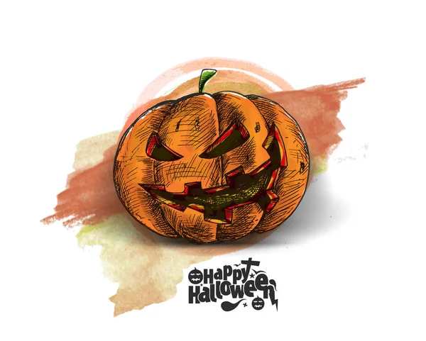 Felice zucca di Halloween isolato su sfondo vernice, disegnato a mano — Vettoriale Stock