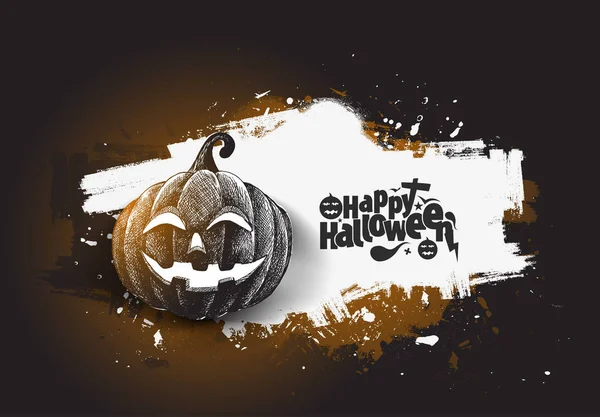Joyeux Halloween citrouille isolé fond noir, main dessinée Sk — Image vectorielle