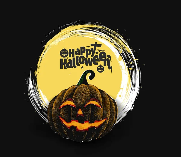 Happy Halloween pumpkin isolated black background, Hand Drawn Sk — Stock Vector