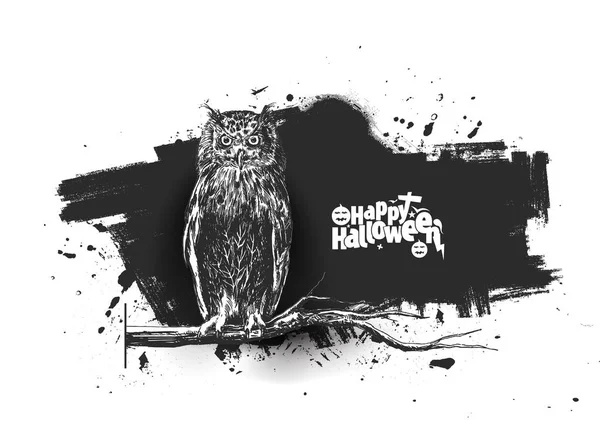 Hibou assis sur la branche Halloween fond, Croquis dessiné à la main V — Image vectorielle