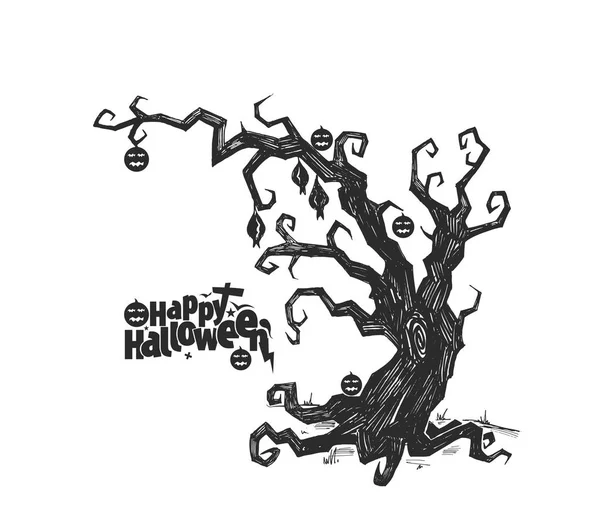 Silhouette spettrale dell'albero di Halloween - illustrazione vettoriale . — Vettoriale Stock