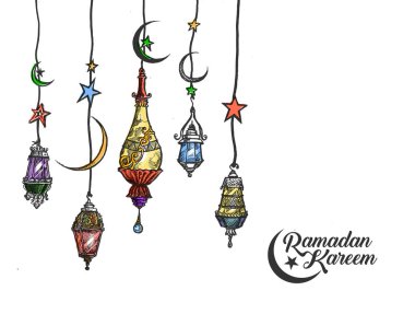Eid Mubarak arka plan güzel ışıklı Arapça lamba ile bir