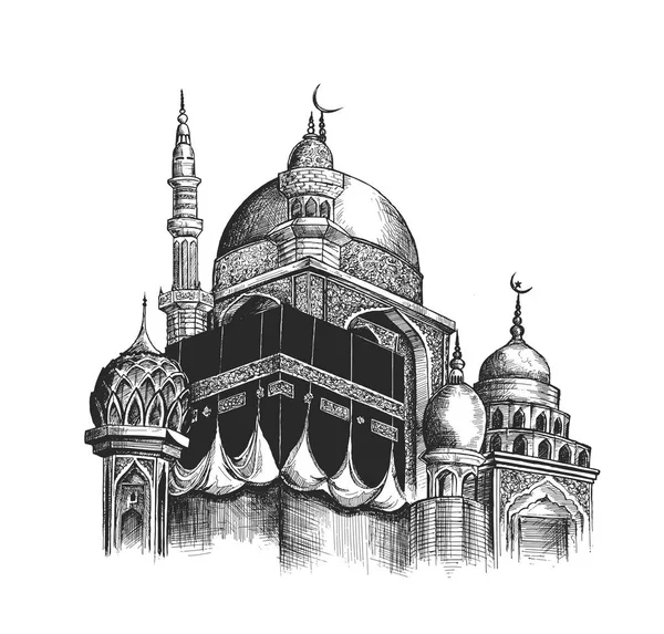 Eid Mubarak celebration- Mosque. Hand Draw Sketch Vector illustr — Stock Vector