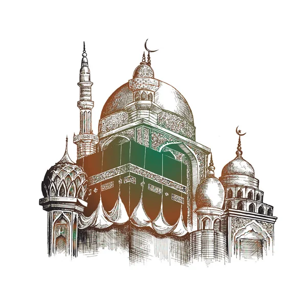 Eid Mubarak firande-moskén. Hand Rita skiss vektor illustr — Stock vektor