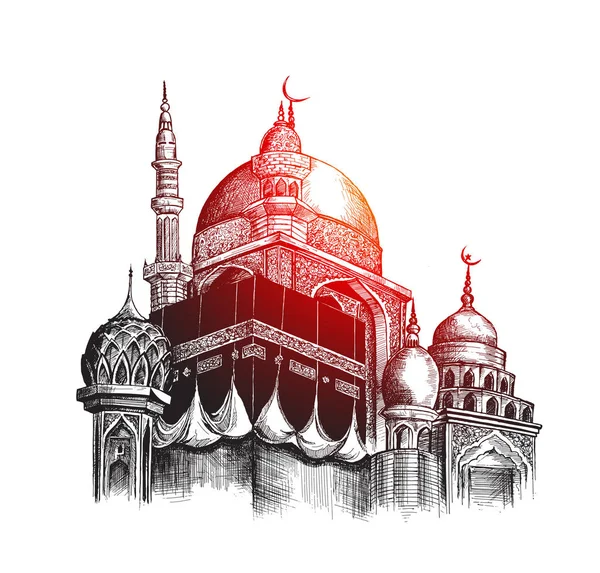 Celebração Eid Mubarak Mesquita. Desenho de mão Esboço Vector illustr —  Vetores de Stock