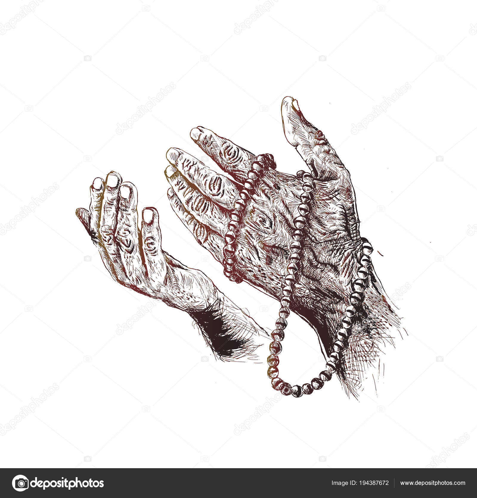 cartoon praying hands with rosary