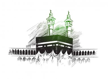 Kutsal Kabe Mekke Suudi Arabistan, elle çizilmiş kroki vektör illus