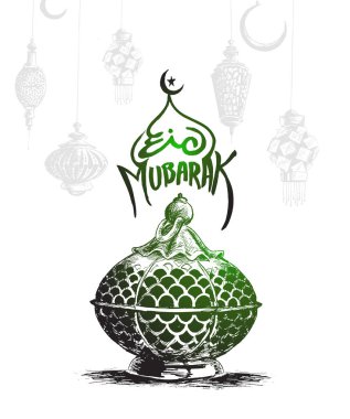 Eid Mubarak arka plan güzel ışıklı Arapça lamba ile bir
