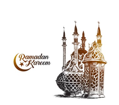Eid Mubarak arka plan güzel ışıklı Arapça lamba ile bir