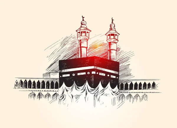 Santa Kaaba em Meca Arábia Saudita, Esboço desenhado à mão Vector illus — Vetor de Stock