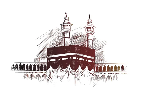 Santa Kaaba en La Meca Arabia Saudita, boceto dibujado a mano Vector illus — Vector de stock