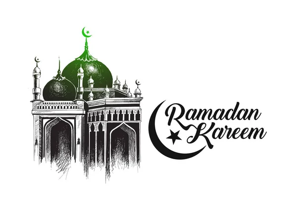 Ramadan Kareem mecset vagy a kalligráfia elegáns letteri Masjid — Stock Vector