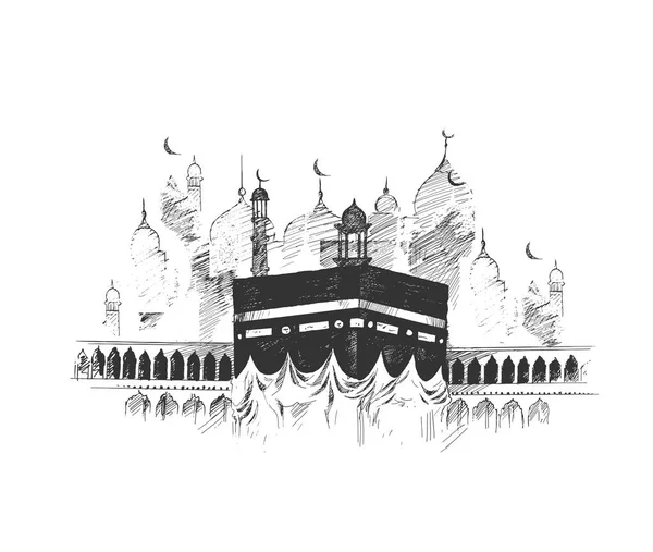 Heilige kaaba in mekka saudi arabien, handgezeichnete skizze vektor illus — Stockvektor